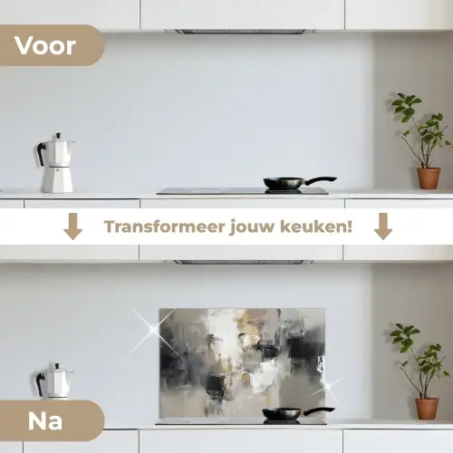 Kleurenpalet - Penseelstreken - Beige - Nevelig keuken achterwand spatscherm klein -voor_na_NL
