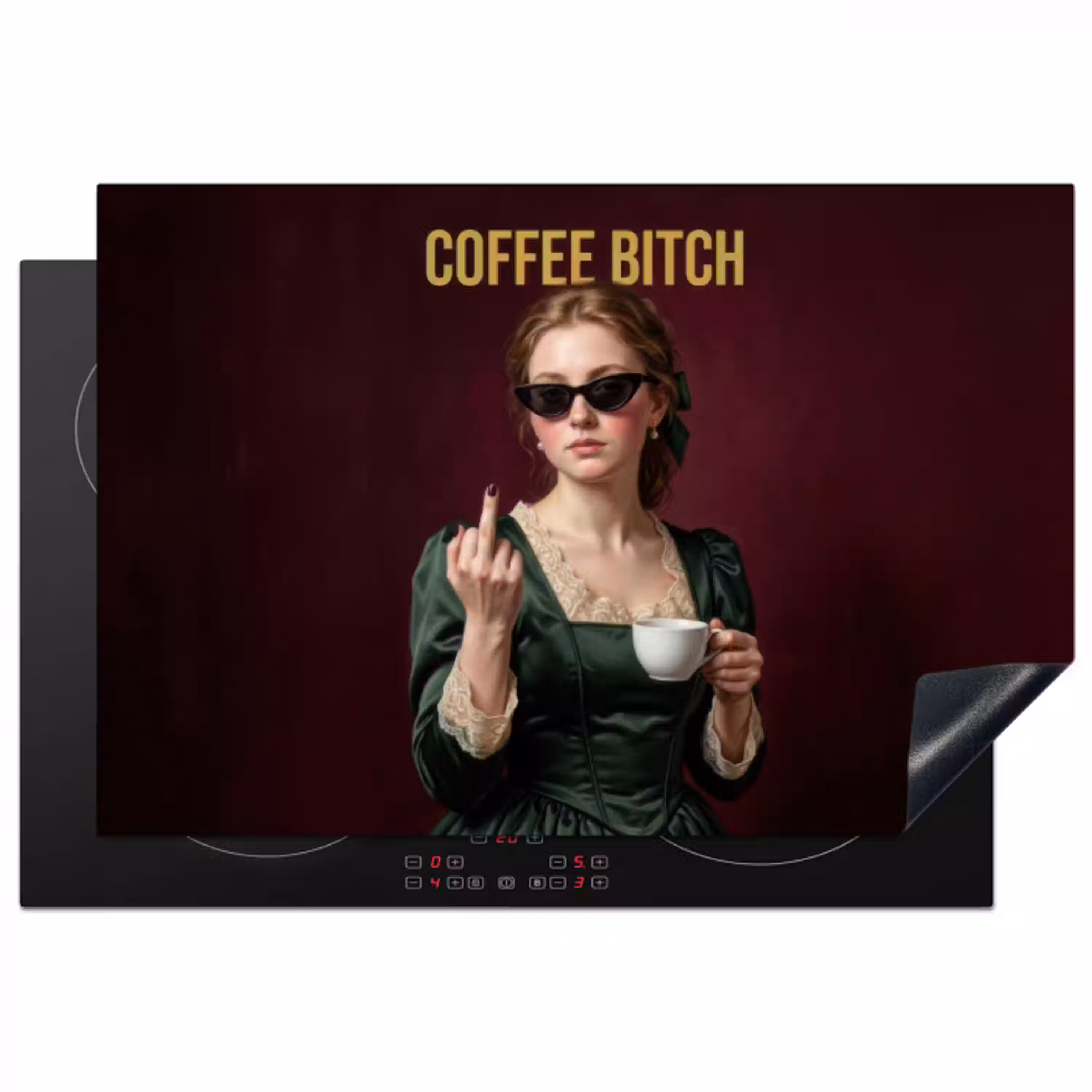 Koffie - Vrouw - Middelvinger Inductie beschermer vinyl 3mm klein -3d