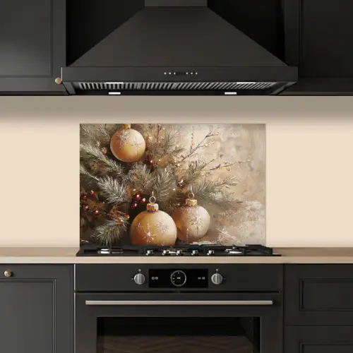 Kerst - Kerstballen - Beige - Goud keuken achterwand spatscherm klein -sfeer1