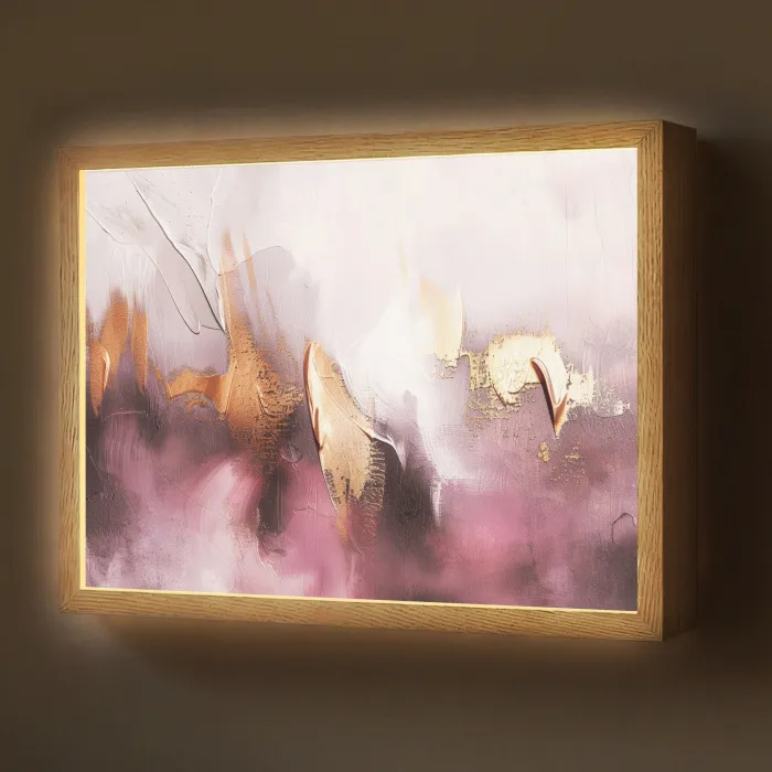 Paars - Abstract - Verf - Goud Light Box met batterij (Wandlamp) middel -z3d_website