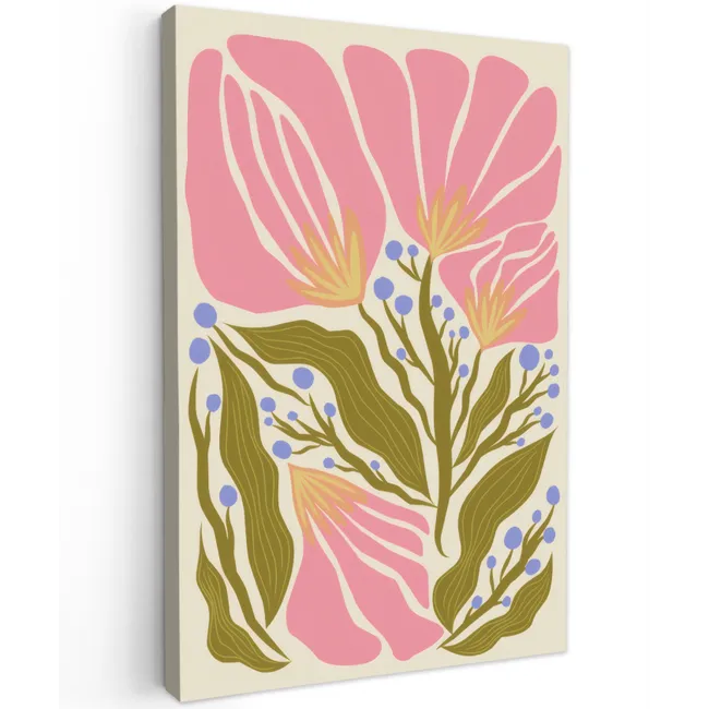 Bloemen - Bladeren - Abstract - Roze Tuinposter op houten frame 2 cm dik klein -3d
