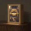 Gouden lippen - Gezicht - Vrouw - Modern Light Box met kabel (Tafellamp) klein -z3d_website