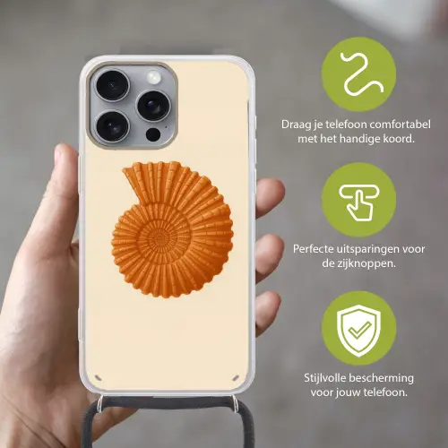 Schelp - Oranje - Ribbels Hoesje iPhone 16 Pro Max met koord klein -sfeer2_NL