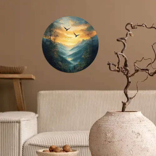 Vogels - Zon - Bomen - Groen Wandcirkel behangsticker klein -sfeer1