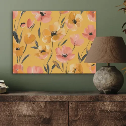 Bloemen - Geschilderd - Geel PET vilt klein -sfeer2