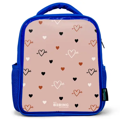 Hartjes met pijlen in zwart, wit en roze Kinderrugzak - Blauw middel -3d
