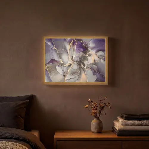 Goud - Paars - Marmer Light Box met batterij (Wandlamp) middel -sfeer4