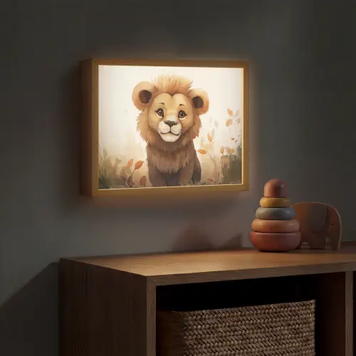 Leeuw - Dieren - Kinderen - Bruin - Meisje Light Box met batterij (Wandlamp kind) middel -sfeer5_kind