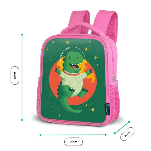 Dino - Groen - Planeet Kinderrugzak - Roze middel -productfoto_formaten