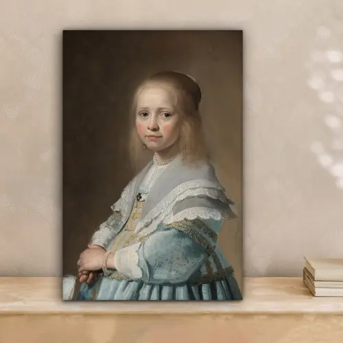 Portret van een meisje in het blauw - Schilderij van Johannes Cornelisz. Verspronck canvas 2cm klein -sfeer1