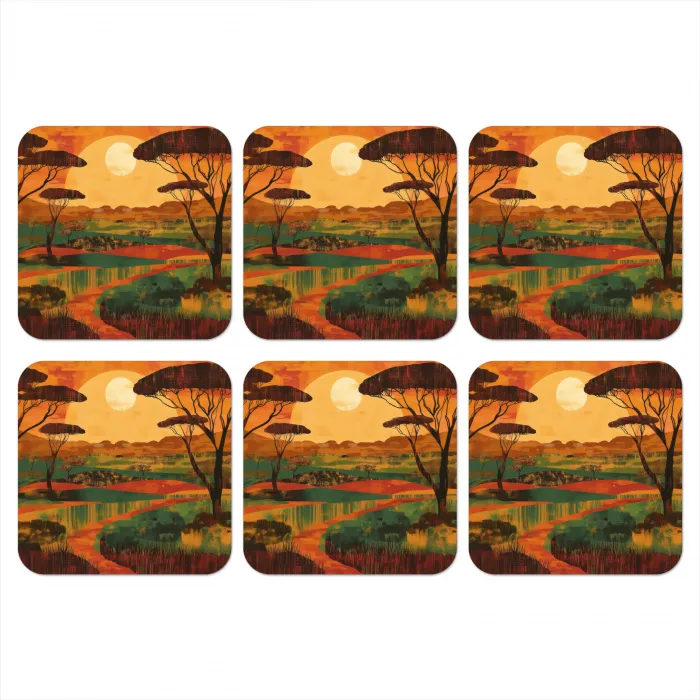 Landschap - Afrikaans - Zon onderzetter kurk middel -3d