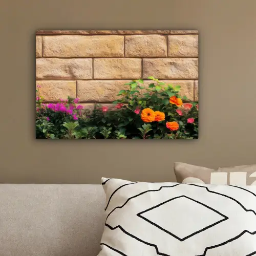 Bloemen - Bakstenen - Kleurrijk canvas 2cm klein -sfeer3