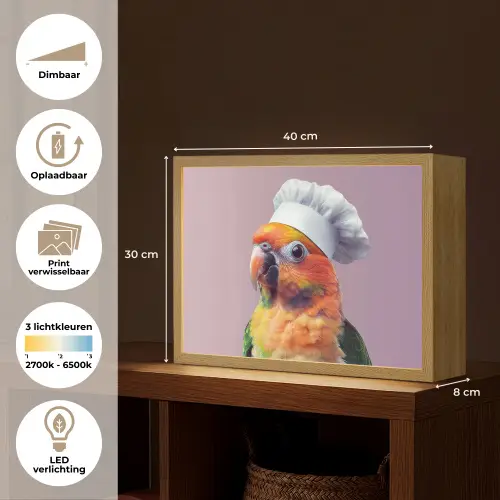 Papegaai - Koksmuts - Nieuwsgierig - Vogel Light Box met batterij (Wandlamp) middel -USP_websiteoverzichtNL