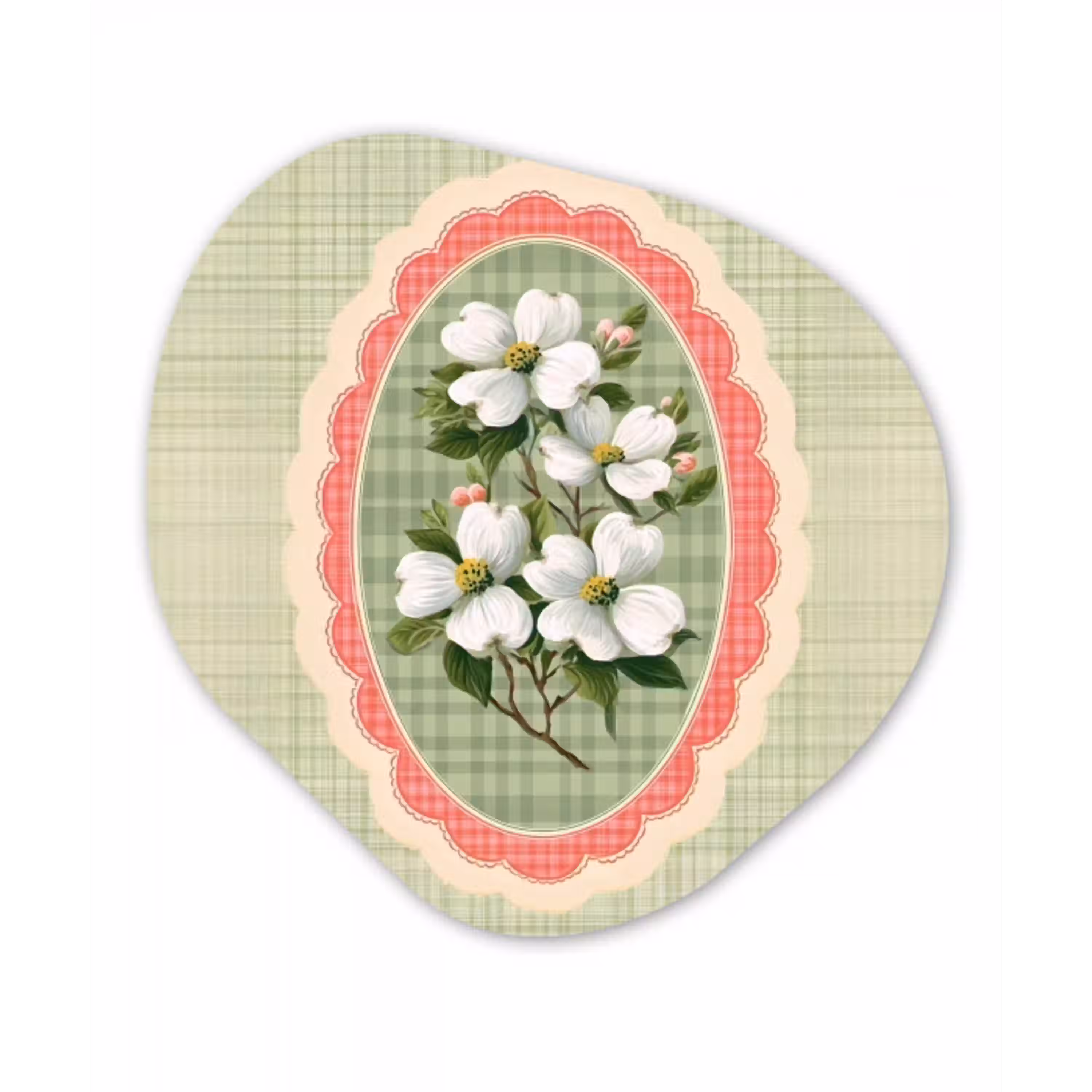 Bloemen - Illustratie - Geruit - Groen Wandcirkel Organisch Plexiglas middel -3d