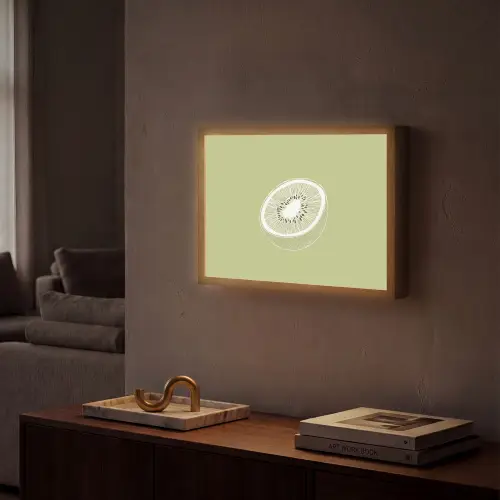 Kiwi - Lijntekening - Minimalistisch - Groen Light Box met batterij (Wandlamp) middel -sfeer1
