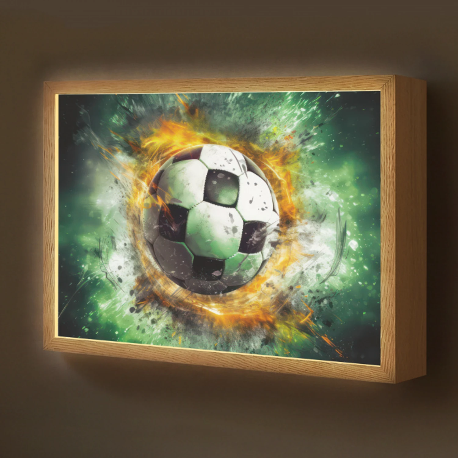 Bal - Voetbal - Groen - Oranje - Rook Light Box met batterij (Wandlamp kind) middel -z3d_website
