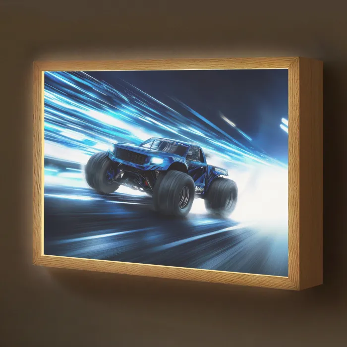 Monstertruck - Blauw - Neon - Lichten Light Box met batterij (Wandlamp kind) middel -z3d_website