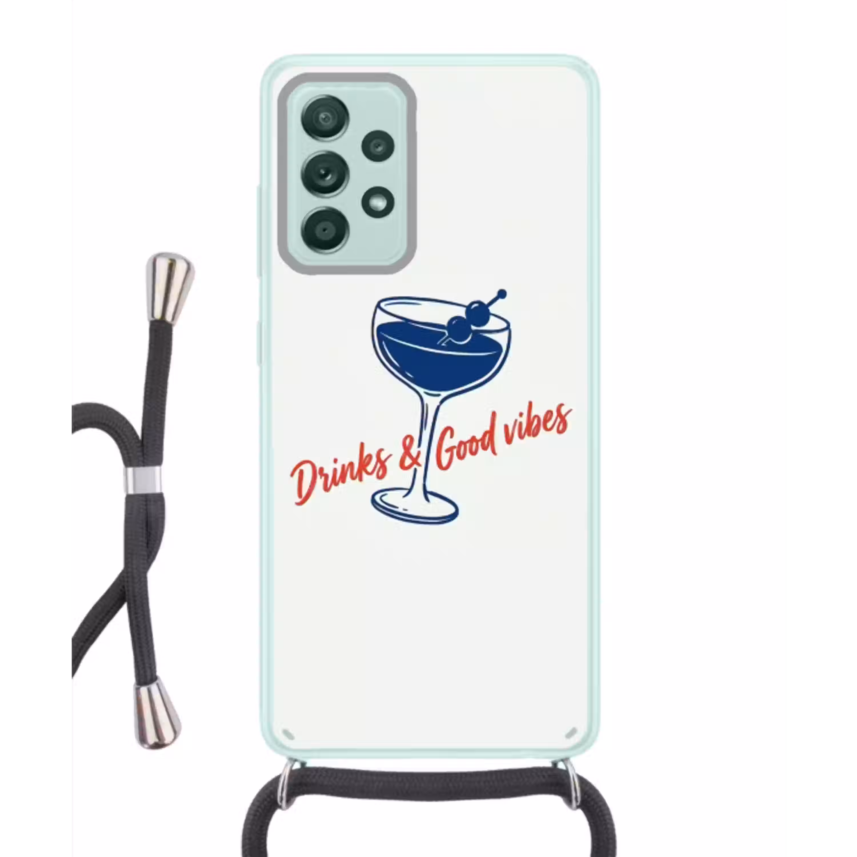 Cocktail - Glas - Illustratie - Blauw - Wit Hoesje Samsung Galaxy A52 met koord klein -3d