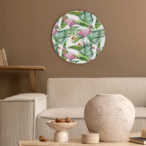 Flamingo - Bladeren - Tropisch Akoestische PET Vilt - Rond klein -sfeer1