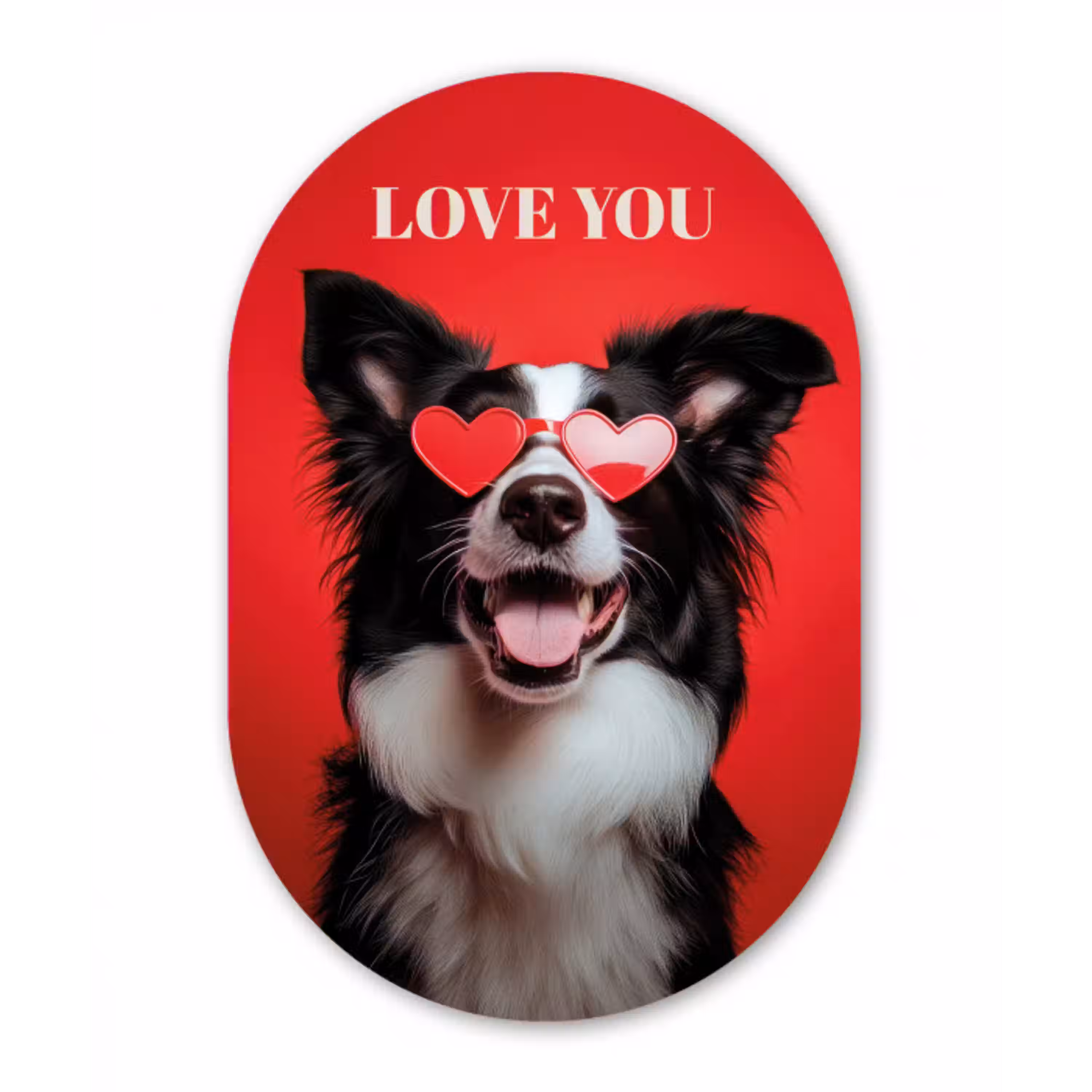 Hond - Hartjesbril - Loveyou - Rood Wandcirkel Ovaal Aluminium middel -3d