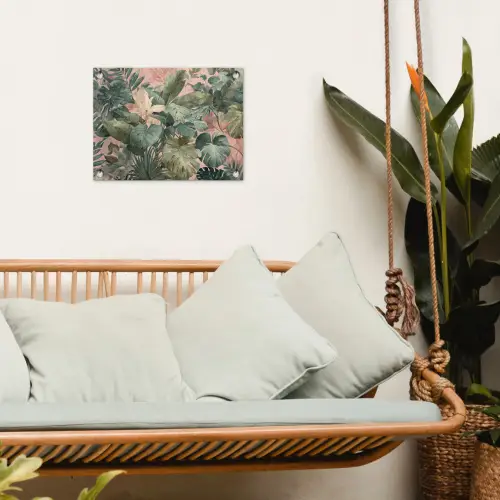 Compositie van bladeren - Groen - Roze tuinposter los doek klein -sfeer7