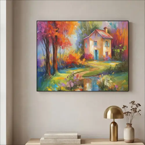 Landschap - Kleurrijk - Olieverf - Kunst Textielframe zwart klein -sfeer2
