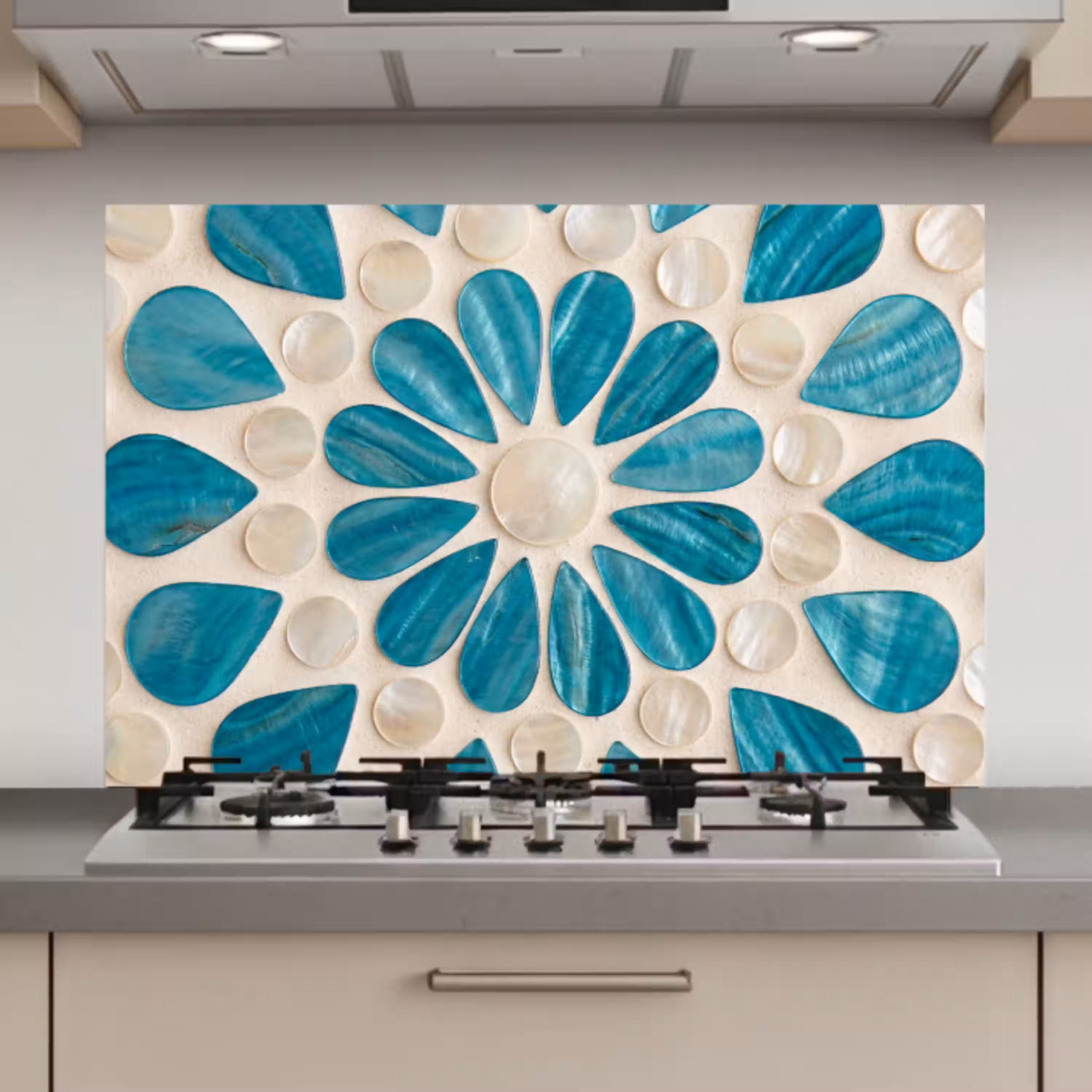 Patroon - Mozaïek - Schelpen - Abstract - Turquoise keuken achterwand spatscherm klein -3d_website