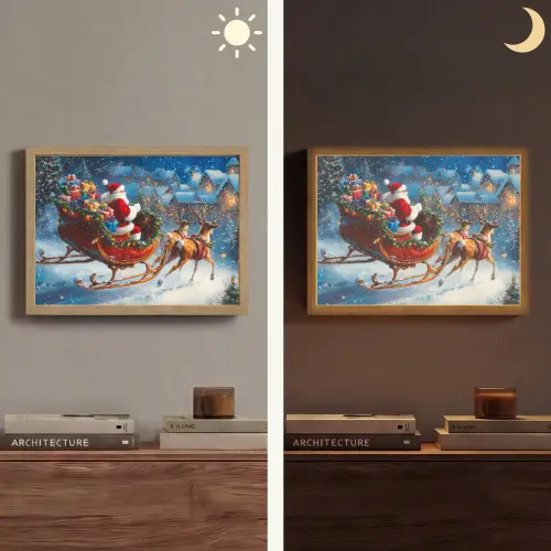 Kerstman - Rendier - Kerst - Sneeuw Light Box met batterij (Wandlamp) middel -sfeer3