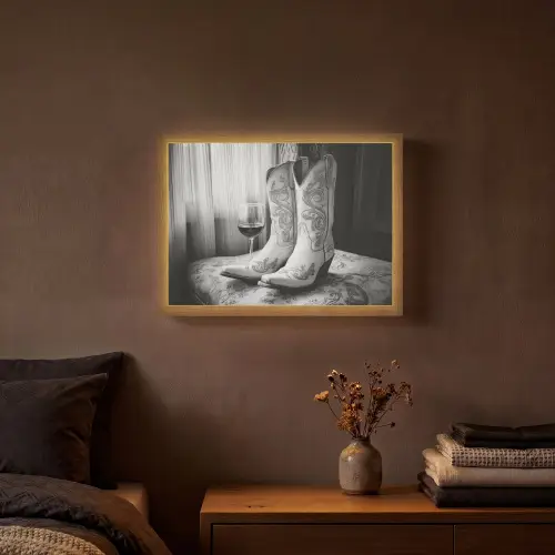 Wijn - Cowboylaarzen - Raamlicht - Wit Light Box met batterij (Wandlamp) middel -sfeer4