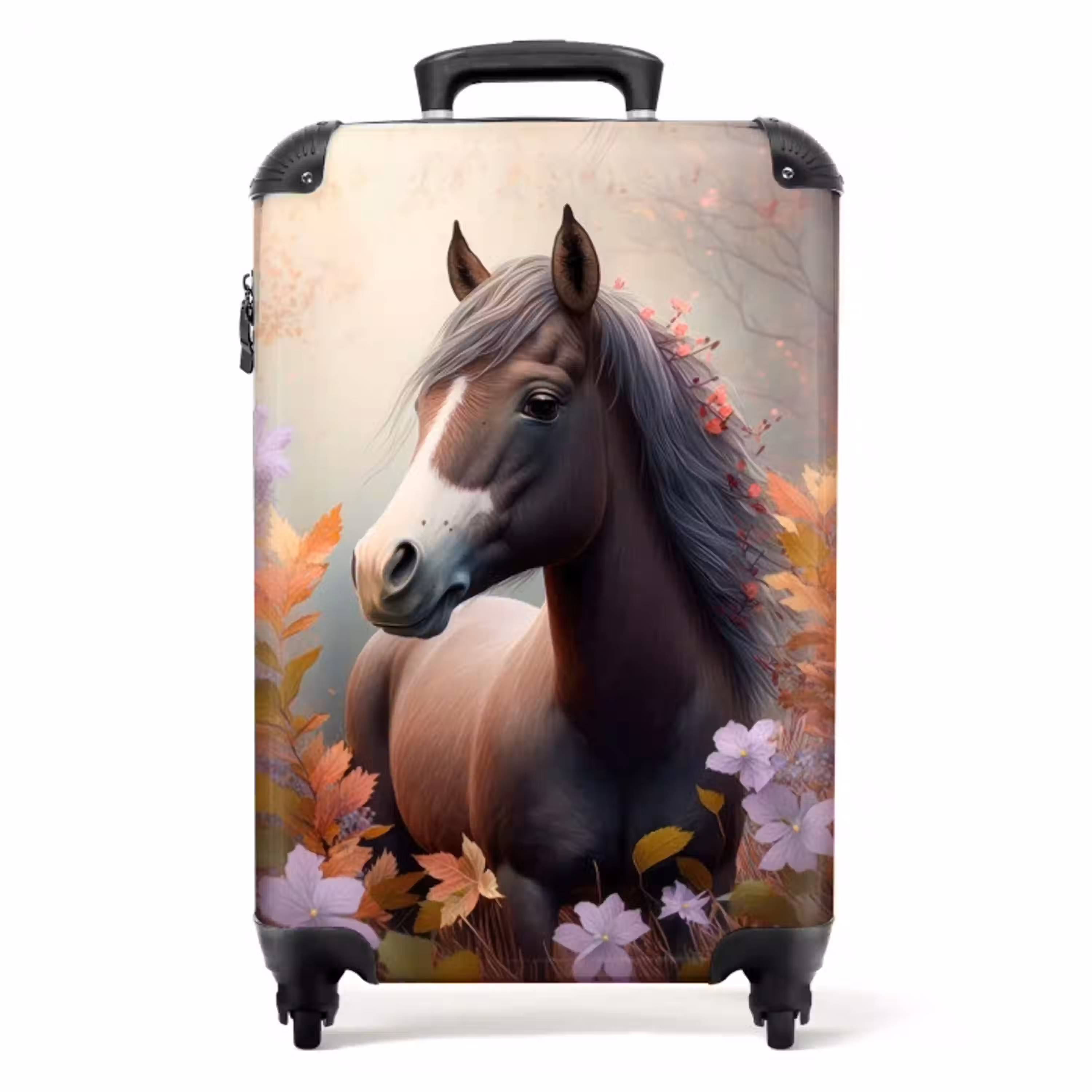 Koffer - Paard - Bloemen - Natuur - Paars - Dieren Koffer - NBS - Handbagage middel -productfoto_recht