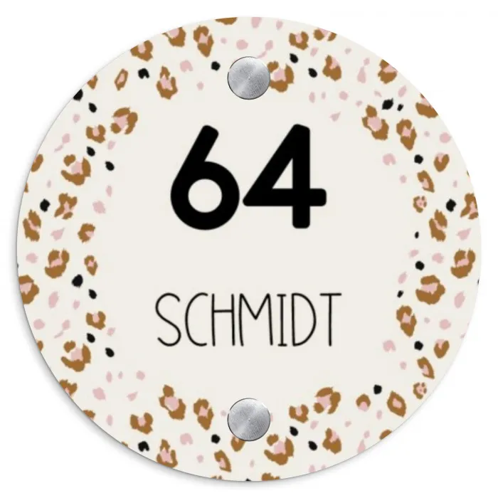 Panterprint rand - Modern Naambord Rond klein -3d