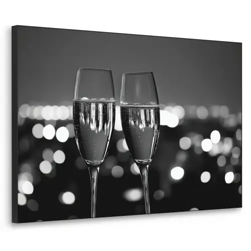 Bubbels - Proosten - Champagneglazen - Stadslichten Textielframe zwart klein -3d