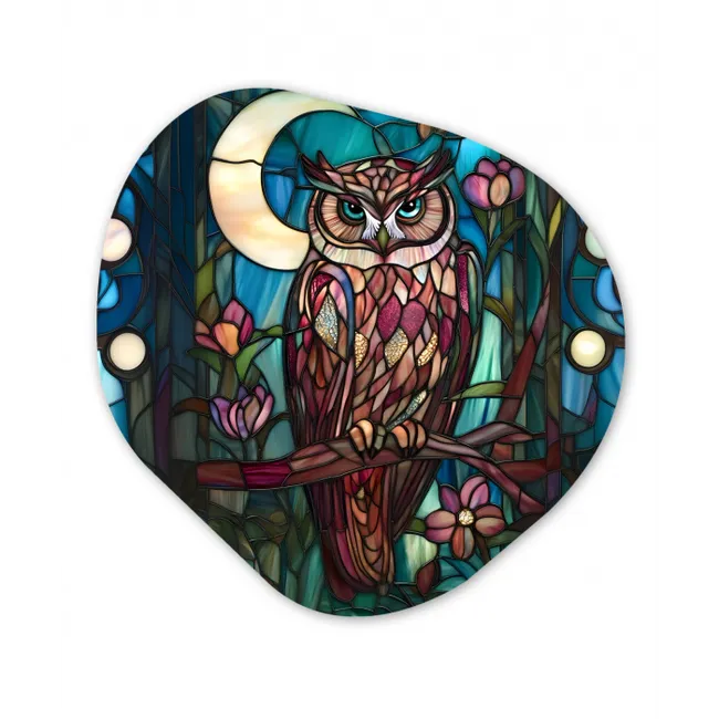 Uil - Mozaïek - Maan - Nacht Wandcirkel Organisch Forex 3mm klein -3d