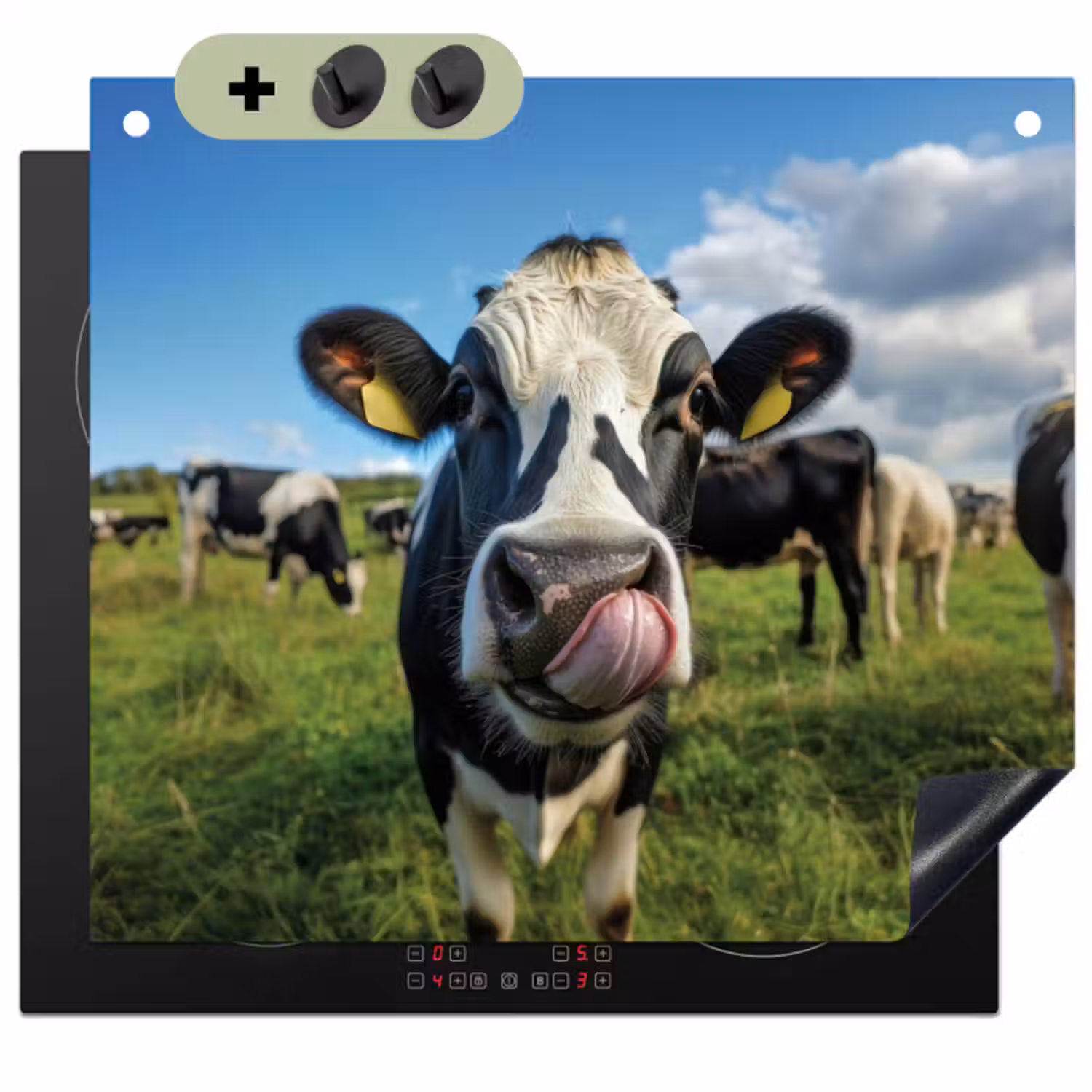 Induction Hob Cover & Splashback (2-in-1) - Cow - Tongue - Meadow