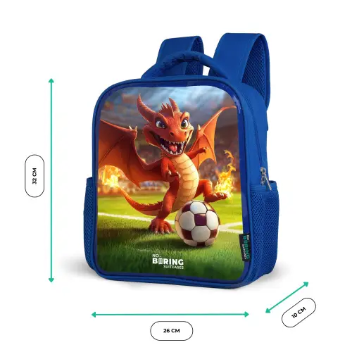 Rode draak voetbalt in zonnig stadion Kinderrugzak - Blauw middel -productfoto_formaten
