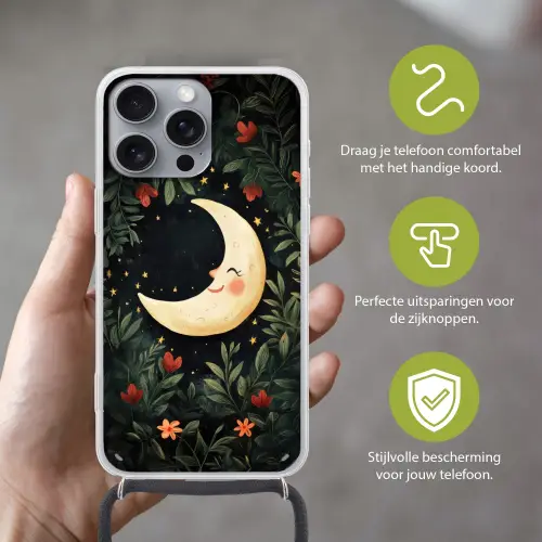 Maan - Bloemen - Nachthemel Hoesje iPhone 16 Pro Max met koord klein -sfeer2_NL