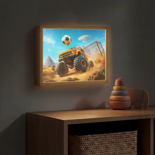 Monstertruck - Voetbal - Woestijn Light Box met batterij (Wandlamp kind) middel -sfeer5_kind
