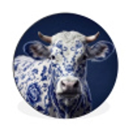Koe - Delfts - Blauw - Artistiek Wandcirkel aluminium klein -3d