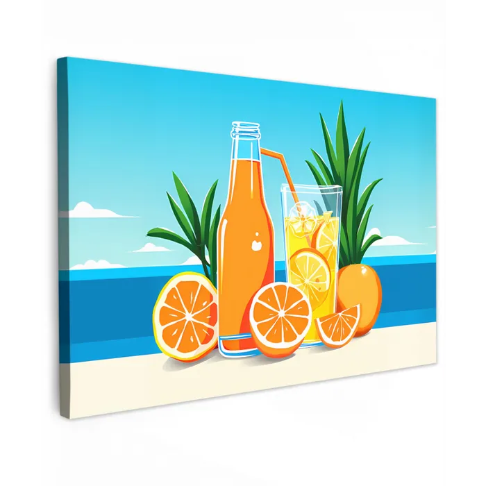 Sinaasappels - Ijsblokjes -  Zee - Illustratie Tuinposter op houten frame 2 cm dik klein -3d