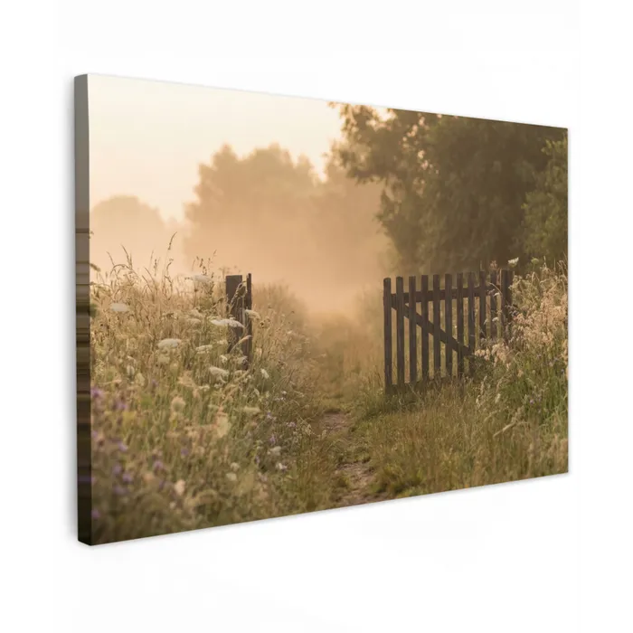 Hek - Natuur - Mist - Veld Tuinposter op houten frame 2 cm dik klein -3d