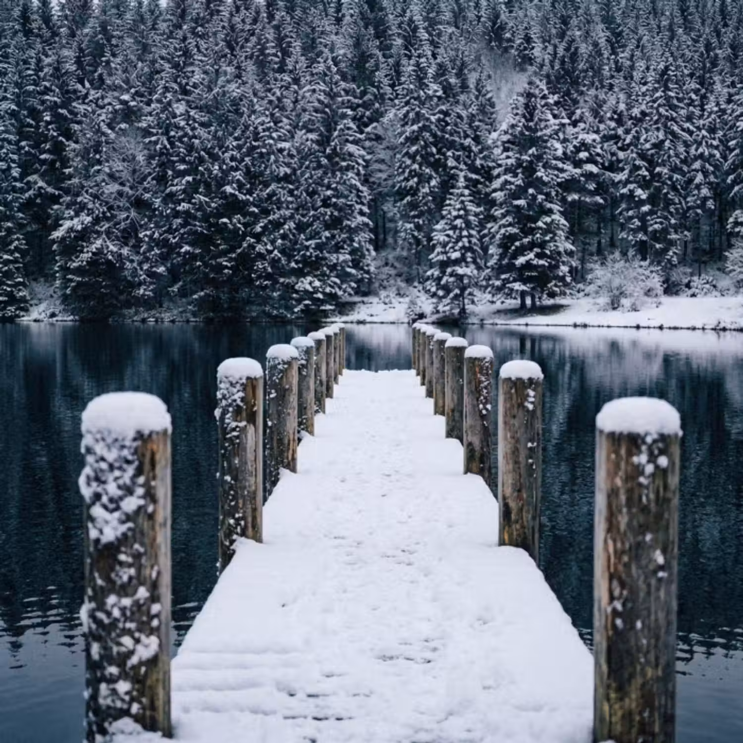 Tapete - Steg - See - Schnee - Berge - Ruhe