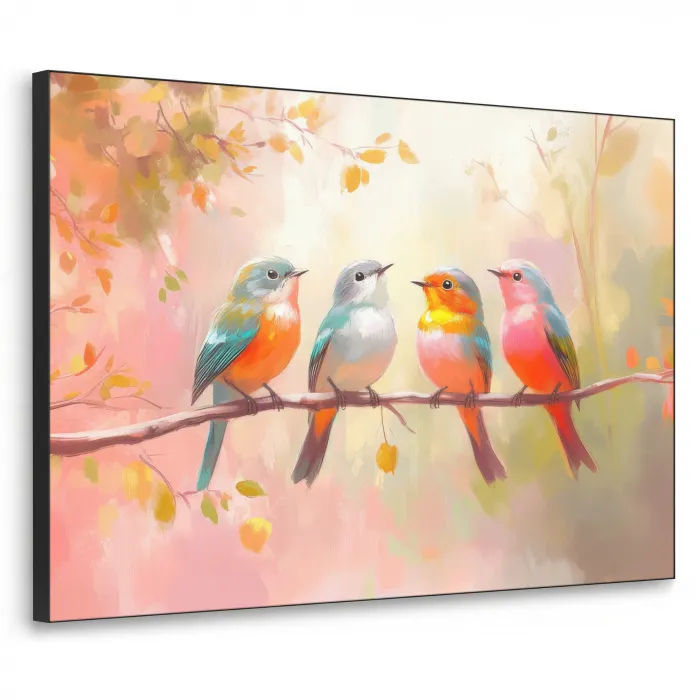 Vogels - Kleurrijk - Tak Textielframe - compleet frame klein -3d