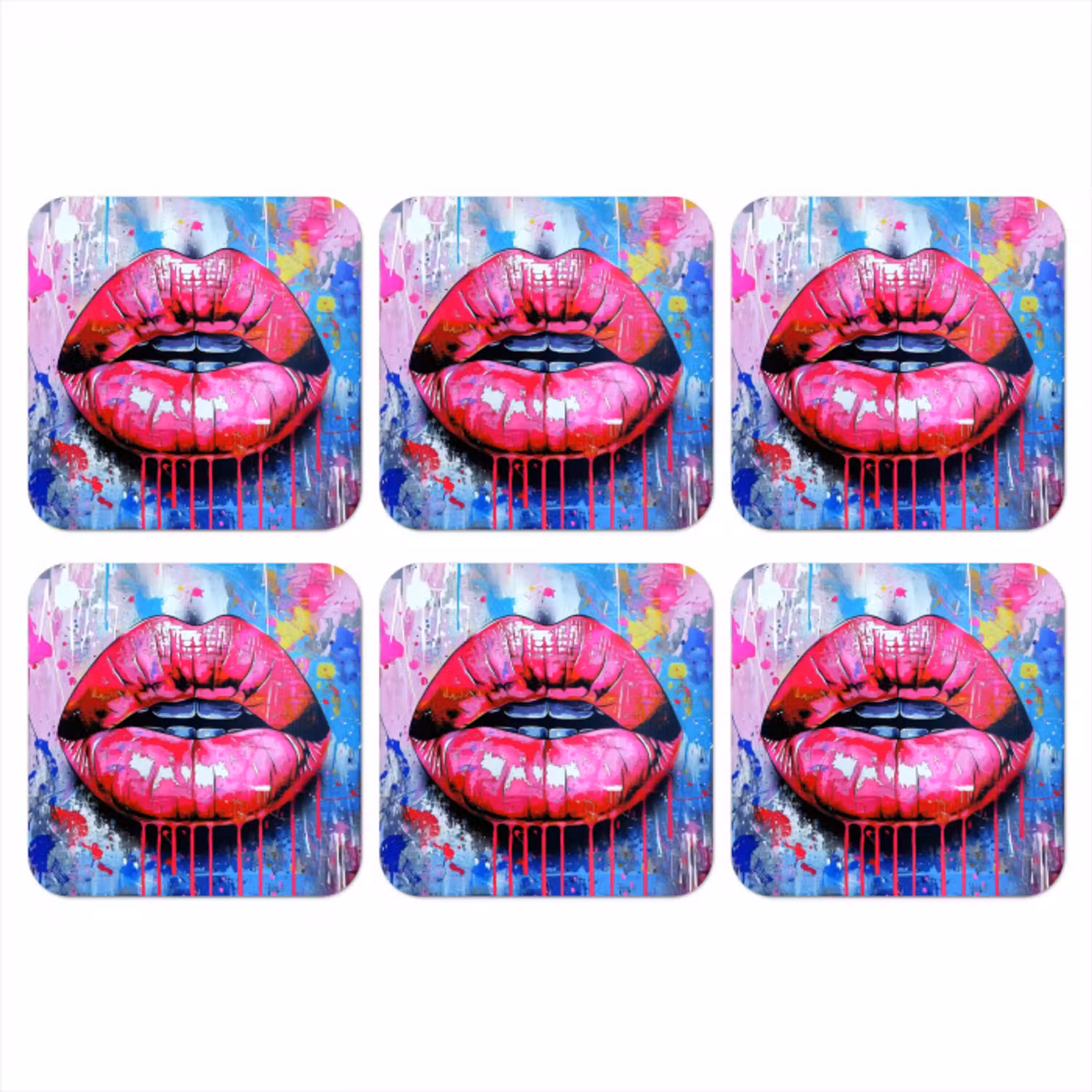 Graffiti - Lippen - Felroze - Geschilderd onderzetter kurk middel -3d