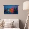 Skyline - Penseelstreken - Donkerblauw - Lichtgevend Wandkleed katoen klein -sfeer4