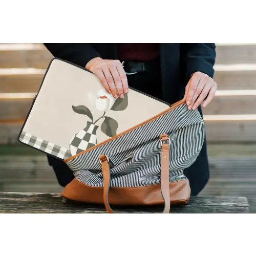 Vaas - Geruit - Groen - Bloem laptophoes neopreen klein -tas