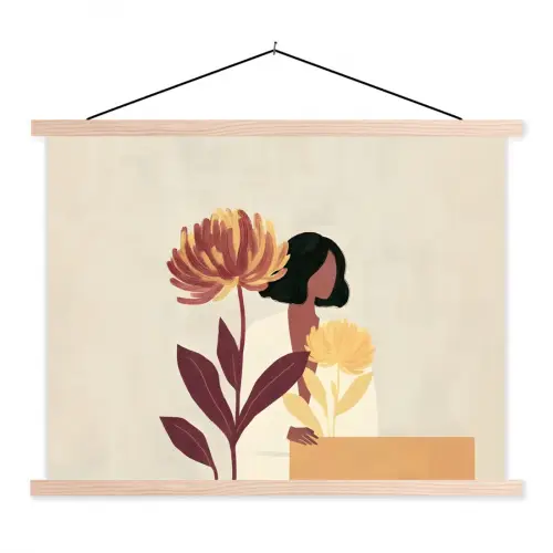 Vrouw - Minimalistisch - Bloem textielposter latten blank klein -3d