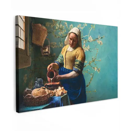 Melkmeisje - Amandelbloesem - Van Gogh - Vermeer - Schilderij - Oude meesters canvas 2cm klein -z3d