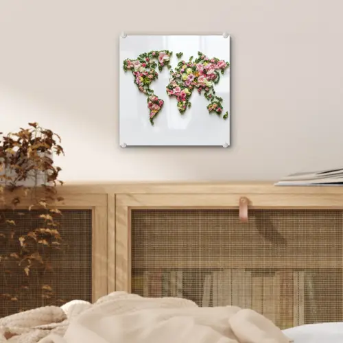 Wereldkaart - Kleurrijk - Bloemen - Lente plexiglas 5mm klein -sfeer4