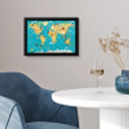 Wereldkaart - Kinderen - Dieren - Geel - Blauw - Jongens - Meisjes fotolijst zwart zonder passe partout klein -sfeer4