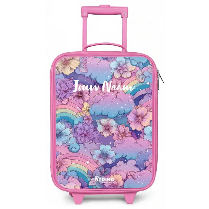 Illustratie van wolken, regenbogen en bloemen Kinderkoffer - Roze klein -zz3dotto